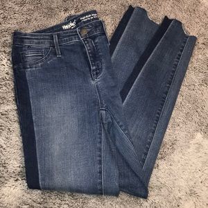 Multi-colored, high-waisted skinny jeans